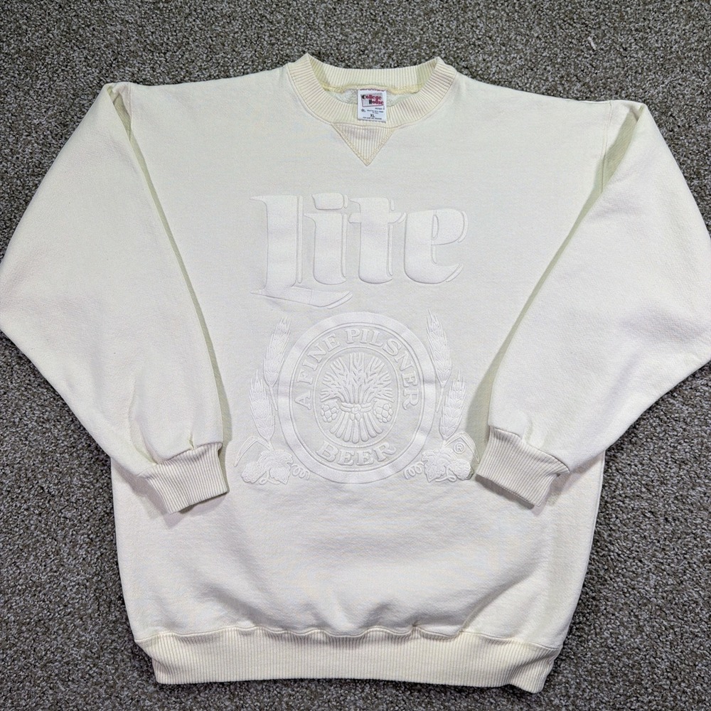 Vintage Miller Lite 80s Sweatshirt Size XL USA Made Beige Puff Print